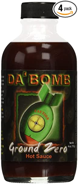 Da'Bomb Ground Zero Hot Sauce, 4-Ounce Glass Jars (Pack of 4)