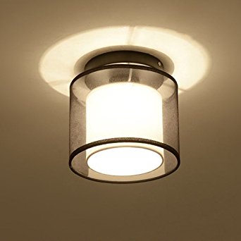 WOERFU Semi-Flush Mount Ceiling Lights, Black Finish, Fabric Shade Pendant Light Fixture (Round Shade)