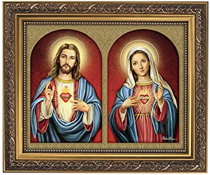 Christian Brands 11 Inches Wide x 13 Inches High Catholic Faith Gifts Sacred Hearts Framed Print by Artist Michael Adams