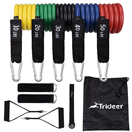 Trideer 13 PCS Resistance Band Set, Workout Bands, Exercise Band Door Anchor Handle Resistance Training, Physical Therapy, Home Workouts, Convenient, Durable, Stackable Up to 150 lbs