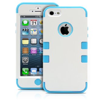 iPhone 5 Case, MagicMobile, Hybrid Impact Shockproof Hard Armor Cover for iPhone 5 Two Layers of Protection Hard Plastic and Soft Silicone iPhone 5 Case [ White - Light Blue ]