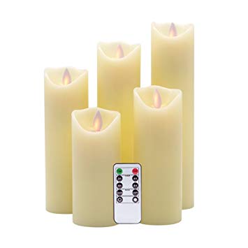 Eldnacele Dancing Flame Flameless Candle 5" 6" 7" 8" 9" Dia 2.2" Set of 5 Flickering Battery Operated Real Wax Pillar Candles with Remote and Timer for Home Decoration