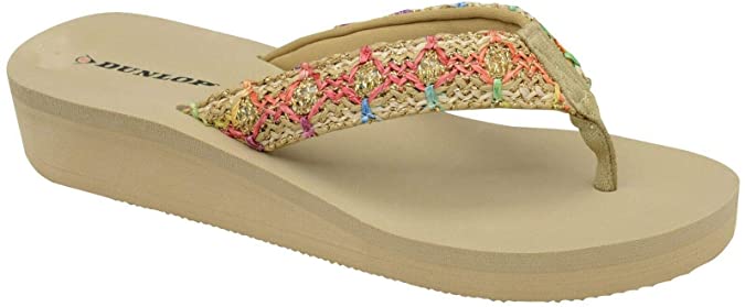 Dunlop Ladies Low Wedge Slip On Toe Post Sandals