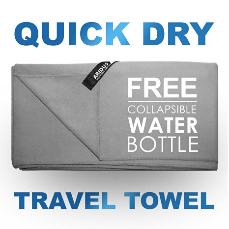 Large Microfibre Travel Towel - Quick Drying - Premium - Ultra Absorbent - Great for sports and outdoors includes a *free* collapsible water bottle and travel carrier