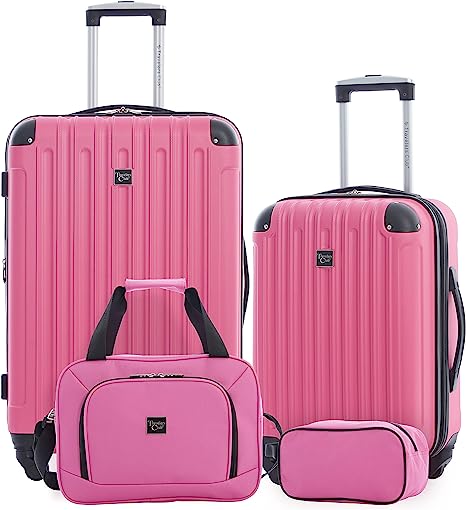 Travelers Club Midtown Hardside Luggage Travel, Bubble Gum, 4-Piece Set