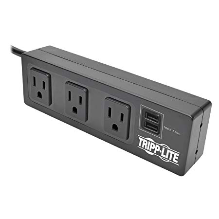 Tripp Lite 3 Outlet Surge Protector Power Strip with Mounting Brackets, 10ft Cord, 2 USB Charging Ports, $20,000 Insurance (TLP310USBS)