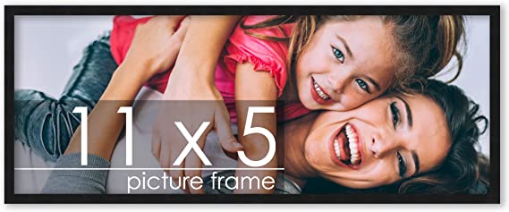 Poster Palooza 11x5 Contemporary Black Wood Picture Frame - UV Acrylic, Foam Board Backing, & Hanging Hardware Included!