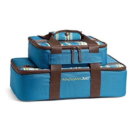 Rachael Ray Lasagna Lugger Combo Set, Insulated Carriers for 9" X 9" and 9" X 13" Baking Dishes, Marine Blue Stripe