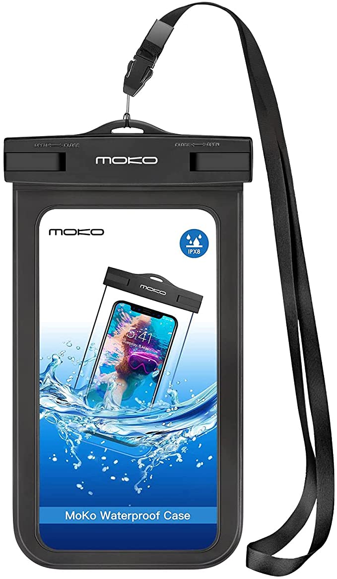 MoKo Waterproof Phone Pouch, Underwater CellPhone Case Dry Bag with Lanyard Armband Compatible with iPhone 12 Mini/12 Pro, iPhone 11 Pro Max, X/Xs/Xr/Xs Max, 8, Samsung S21/S20/S10/S9, A10E, Note 10