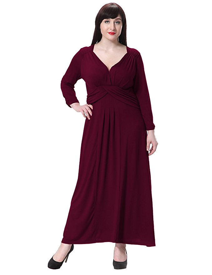 Sue&Joe Women's Maxi Dress Deep V Neck Plus Size Empire Waist Long Evening Gowns