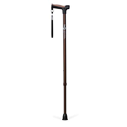Hugo Mobility Adjustable Derby Handle Cane with Reflective Strap, Cocoa
