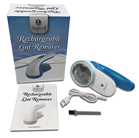 Styles II Fabric Lint Remover (Blue) -Newer-Looking Clothes In Seconds -Portable & Cordless-Multipurpose For Lint, Pills, Fuzz & Dog Hair- Use For Clothing, Blanket, Carpet & More- Ergonomical Design