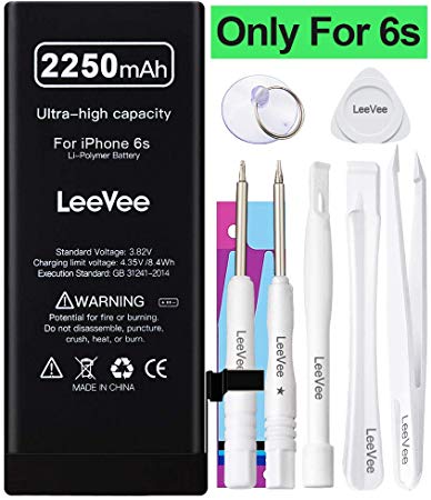 LeeVee 2250mAh High Capacity Replacement Battery Compatible with iPhone 6S, 0 Cycle Li-Polymer Replacement Battery with Repair Tools Kits, Adhesive Strips & Instructions