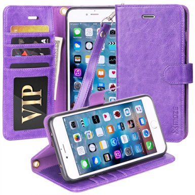 iPhone 7 Case, Moze iPhone 7 Wallet Case [4 Card Slots ] [Wrist Strap] [Stand Feature] PU Leather Flip Wallet Case Cover for iPhone 7 (4.7) - Purple