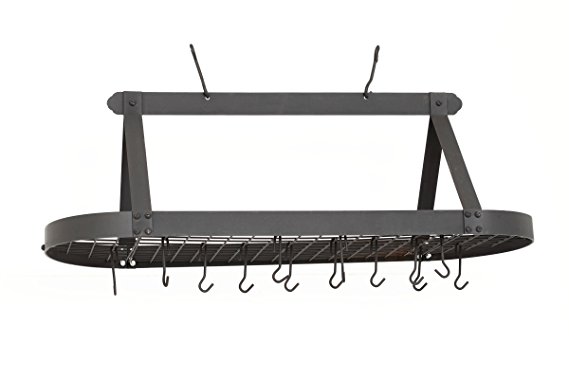 Old Dutch Oval Hanging Pot Rack with Grid & 24 Hooks, Graphite, 48 x 19 x 15.5