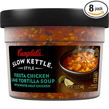 Campbell's Slow Kettle Style Fiesta Chicken Lime Tortilla Soup with White Meat Chicken, 15.5 oz. Tub (Pack of 8)