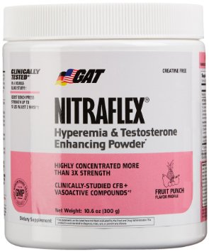 GAT Clinically Tested Nitraflex Testosterone Enhancing Pre Workout Fruit Punch300 Gram
