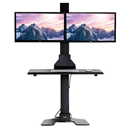 VonHaus Dual Monitor Electric Sit-Stand Desk Riser for Standing or Sitting Desk Converter with Adjustable Height, Tilt, Swivel, Cable Management - Fits Up to 32" Monitors VESA 100x100