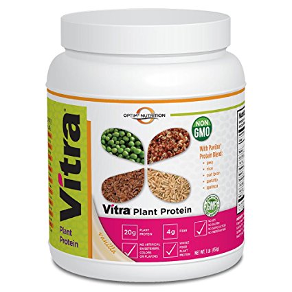Vitra Plant-Based Complete Protein, Vanilla (1 lb) w/ Pea Protein, Quinoasure® Quinoa, Rice Protein, Potato Protein & Organic Oat Bran
