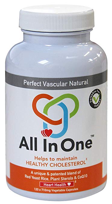 All in One™ Cholesterol Control & Natural Statin Alternative Capsules, Patented All Natural Dietary Supplement, Proprietary COQ10 Combination, 120 Count