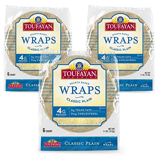 Toufayan Bakery, Classic Plain Wraps for Sandwiches, Tortillas, Burritos and Snacks, Naturally Vegan, Cholesterol Free and Kosher (Plain, 3 Pack)