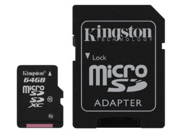 Kingston Technology 64 GB microSDXC Class 10 Flash Card with SD Card Adapter