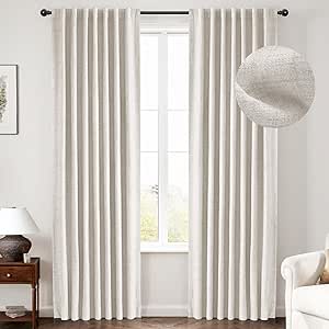 INOVADAY 100% Blackout Curtains 92 Inches Long 2 Panels Set, Thermal Insulated Linen Blackout Curtains for Bedroom, Back Tab/Rod Pocket Curtains & Drapes for Living Room - Beige, W50 X L92