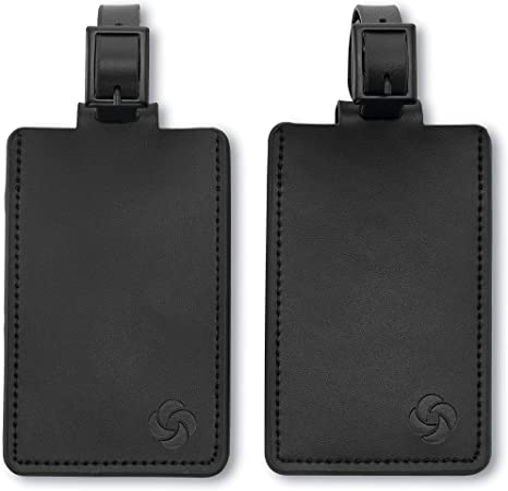 Samsonite 2-Pack Leather Luggage ID Tag, Black Logo, One Size