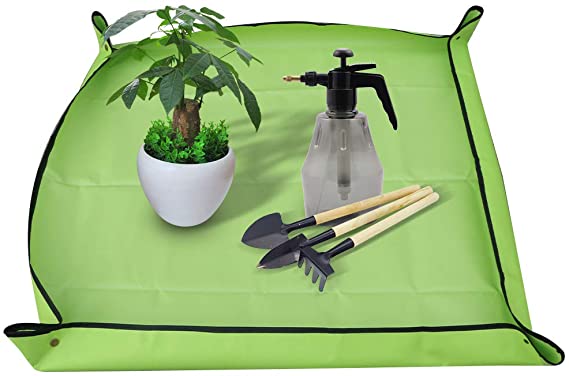 Ymeibe 39''×39'' Indoor Plant Repotting Mat Foldable Garden Transplanting Work Cloth Waterproof Oxford and PVC Dirty Catcher Gardening Succulent Table Potting Tarp (Green)