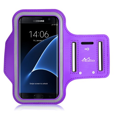 Galaxy S7 Edge Armband, MoKo Premium Sports Exercise Armband for Running, Workouts or Any Fitness Activity, Key Holder & Card Slot, Sweat-proof, PURPLE (Compatible with Cellphones up to 5.5 Inch)