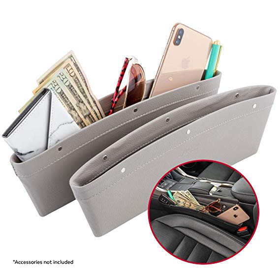 Lusso Gear 2 in 1 Car Seat Gap Organizer | Universal Fit | Storage Pockets Adjust | 2 Set Car Seat Crevice Storage Box | Helps Reduce Distracted Driving & Holds Phone Money Cards Keys Remote