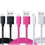 Micro USB Cable OKRAY 3 Pack 66ft High Speed Durable PVC Micro USB 20 Charging sync Data Cable Cord For Android Samsung HTC LG NOKIA Lumia Blackberry Google Nexus Glass Black White Hot Pink