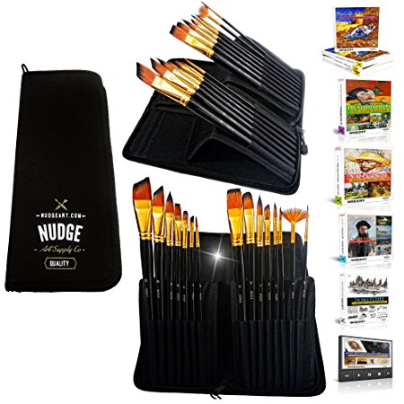 NUDGE 15 Piece Paint Brushes with Zipper Case