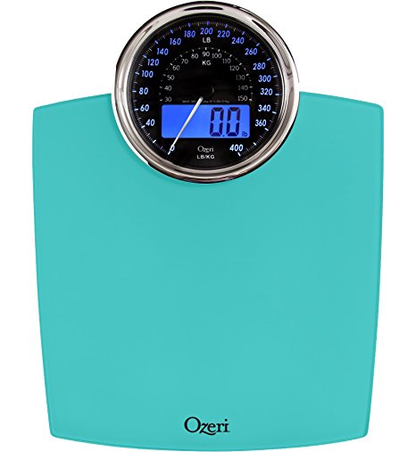 Ozeri ZB19-T Rev Digital Bathroom Scale with Electro-Mechanical Weight Dial, Teal