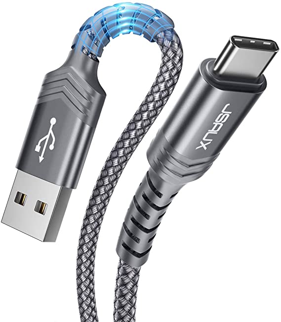 USB-C Cable 3A Fast Charging, JSAUX 3-Pack (10ft 6.6ft 3.3ft)USB A to Type C Charge Nylon Braided Cord Compatible with Samsung Galaxy S20 S10 S9 S8 Plus Note 10 9 8,PS5 Controller,USB C Charger(Grey)