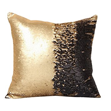 CHICCAT Reversible Sequins Mermaid Throw Pillow Cases Pillow Covers 4040cm/16"x16" (Gold & Black)