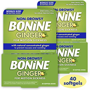 Non Drowsy Bonine Ginger for Motion Sickness with Natural Ginger, 40 Count