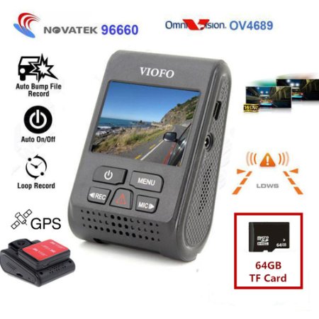 Blueskysea VIOFO A119 2.0" TFT LCD Screen Capacitor Novatek 96660 H.264 2K HD 1440p 1296P 1080P Car Dash Camera DVR (A119 with GPS  64GB)