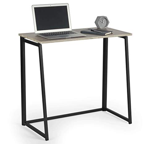 VonHaus Compact Folding Computer Desk – Home Office or Student Hideaway Furniture - Flip-Flop Laptop Desktop Table - Wood Effect, Modern Style Small PC Workstation