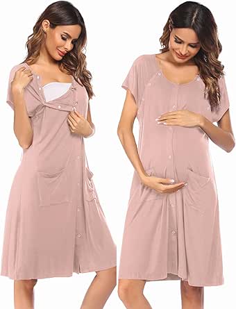 Ekouaer 3 in 1 Labor/Delivery/Hospital Gown Nursing Dress Maternity Nightgown Sleepwear for Breastfeeding with Button S-XXL