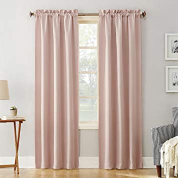 Sun Zero Easton Blackout Energy Efficient Rod Pocket Curtain Panel, 40" x 63", Blush Pink