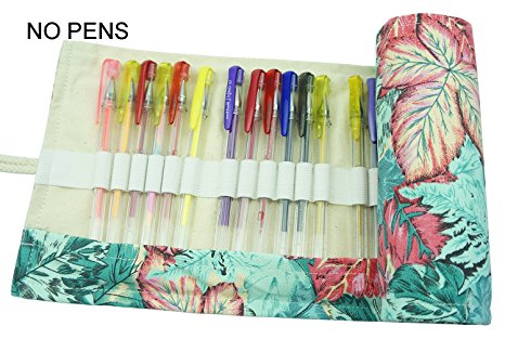 Hz.Codelo Canvas Ink Pen Wrap Roll Case Pouch of 60 Gel Pens, Organizer Hold for Ultra Fine Permanent Markers, Travel Multi-purpose Holder(No Pens Included)-Maple
