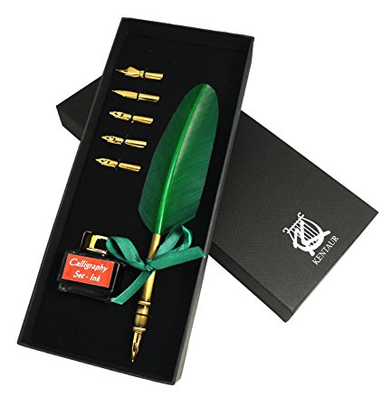 Calligraphy Set - Green (CS-0207) with Real Feather and Stainless Steel Nib