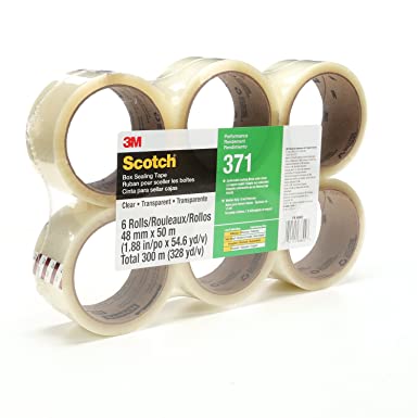 Scotch Box Sealing Tape 371, Clear, 48 mm x 50 m, Conveniently Packaged