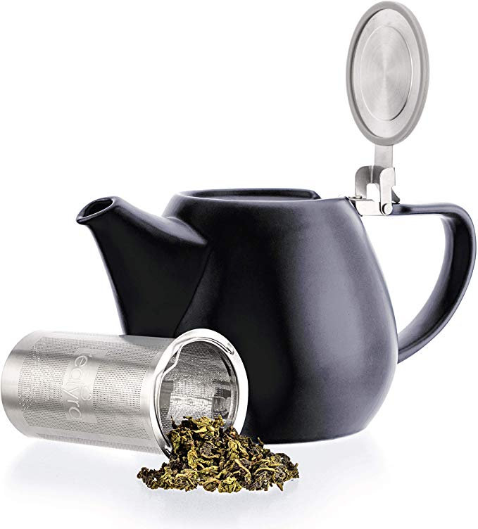 Tealyra - JOVE Porcelain Large Teapot Black - 34.0-Ounce (3-4 Cups) - Japanese Made - High Quality - Stainless Steel Lid and Extra-Fine Infuser to Brew Loose Leaf Tea - 1000ml