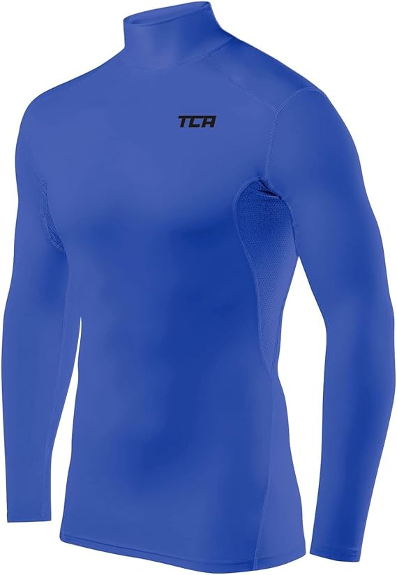 TCA Men's HyperFusion Compression Base Layer Top Long Sleeve Under Shirt - Mock Neck/Crew Neck