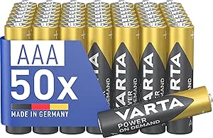 VARTA Pilas AAA, paquete de 50, Power on Demand, alcalinas, 1,5V, inteligentes, flexibles, para accesorios de ordenador, dispositivos Smart Home, linternas, Made in Germany [Exclusivo en Amazon]