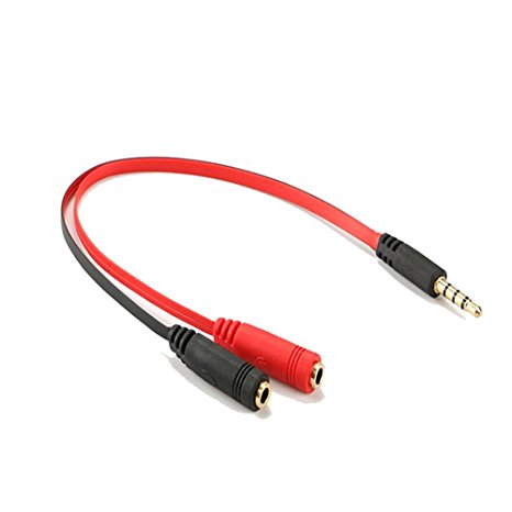 3.5mm 2 to 1 Audio Cable Y-splitter with Headphone and Speaker for PC/Phone/Table(Black and Red)