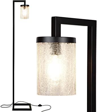 Brightech Henry - Industrial Floor Lamp with Hanging Crackled Glass for Living Room - Standing Farmhouse Light Matches Rustic Decor - Tall Pole Vintage Lamp with LED Bulb - Black