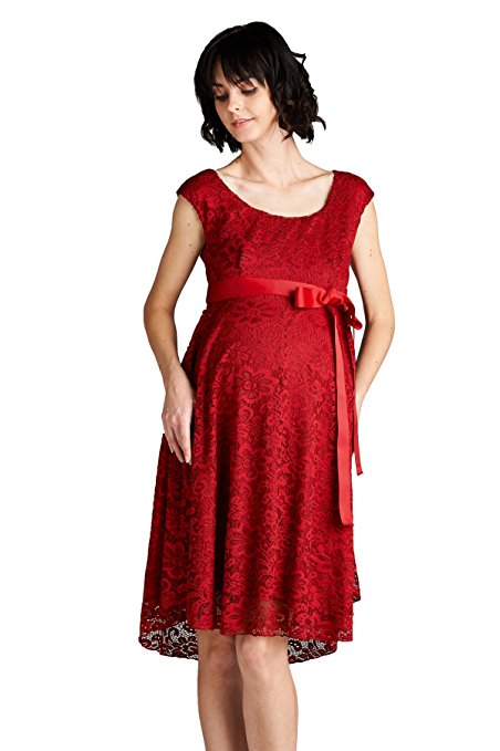 Hello Miz Maternity Floral Lace Baby Shower Party Cocktail Dress with Ribbon Waist